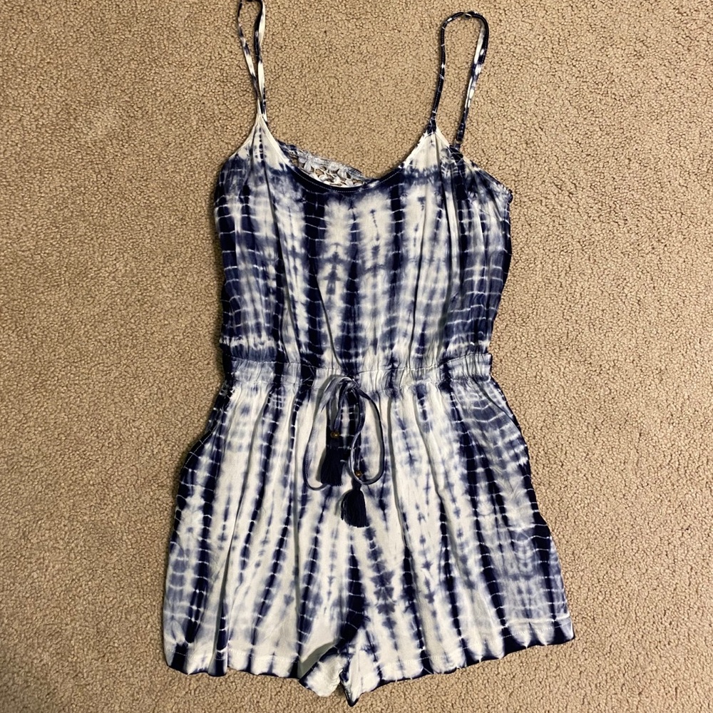 Blue and white romper